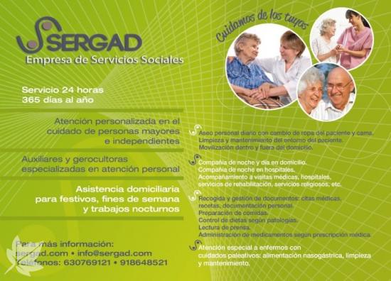 SERGAD AYUDA A DOMICILIO Y ATENCION PERSONALIZADA